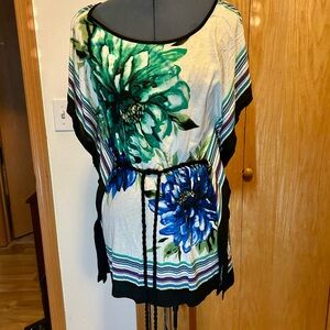 Floral Print Women's Top - Green and Blue